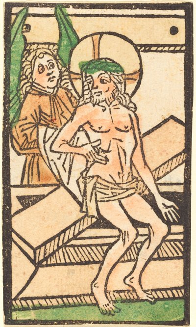 Cristo seduto sulla sua tomba con un angelo da German 15th Century