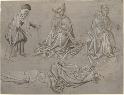 Studi per Sei Figure (foglio da un libro di modelli) [recto] da German 15th Century