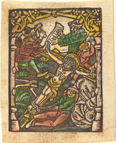 Cristo inchiodato alla croce da German 15th Century or Master of the Meshed Background