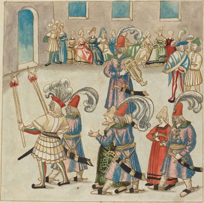 Due coppie danzanti guidate da cavalieri con torce da German 16th Century