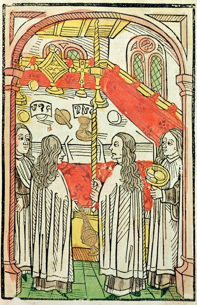 Una messa ortodossa greca al Concilio di Costanza nel 1415, illustrazione dalla Cronaca del Concilio di Costanza di Ulrich Richental (1378-1437) 1483 da German School
