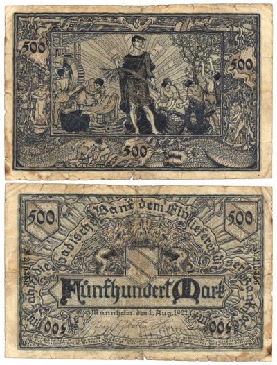Una banconota da cinquecento marchi, 1922 (recto e verso) da German School
