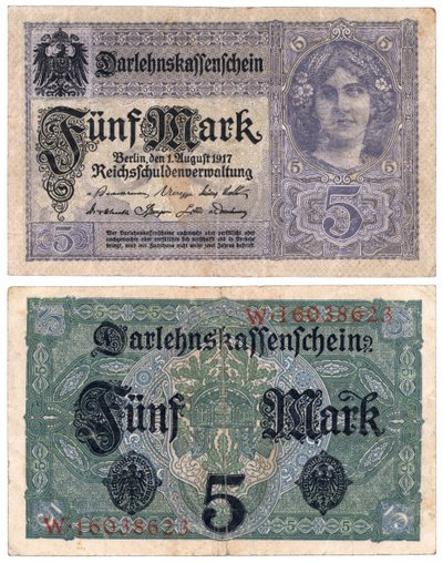 Una banconota da cinque marchi, 1917 (recto e verso) da German School