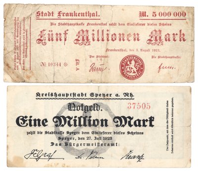 Banconote da cinque milioni e un milione di marchi, 1923 da German School