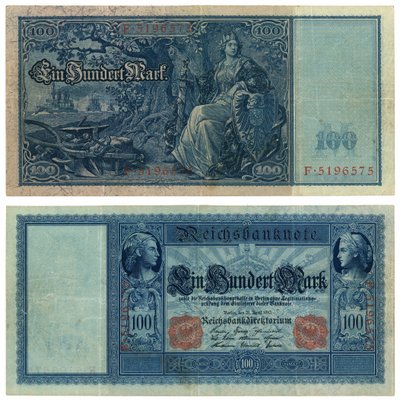 Una banconota da cento marchi, 1910 (recto e verso) da German School