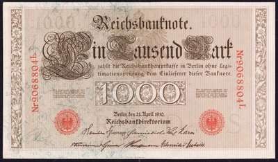 Una banconota da mille marchi, 1910 da German School
