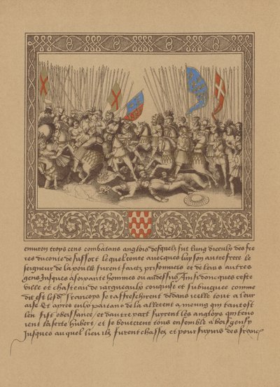 Pagina da un manoscritto francese del XVI secolo che raffigura una scena dalle Cronache di Froissart da German School