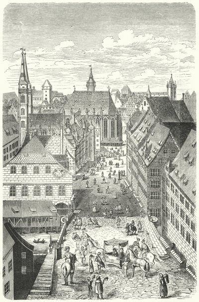 Una strada di Norimberga nel XV secolo da German School