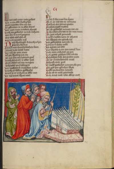 Bastone fiorito di Aronne da Weltchronik Ms. 33, fol. 101, c.1400-10 da German School