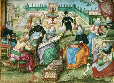 Signore sedute al loro ricamo, da 