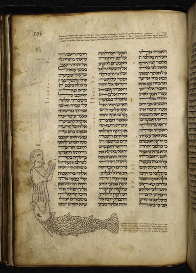 Add. 21160, f.292, Micrografia di Giona inghiottito dal pesce, al testo di Giona, l