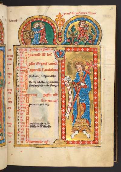 Maggio, da 12 pagine del calendario in oro e colori, con cornici architettoniche ciascuna contenente un segno dello Zodiaco, un apostolo e un lavoro del mese da German School