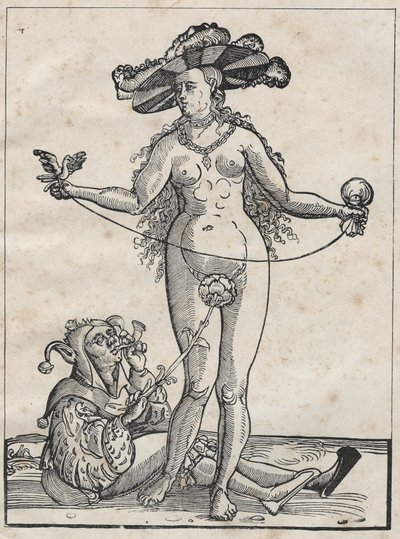 Allegoria della follia (La donna e il folle) incisione tedesca del XVI secolo. da German School