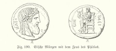 Monete greche antiche da Elis con immagini dello Zeus di Fidia da German School