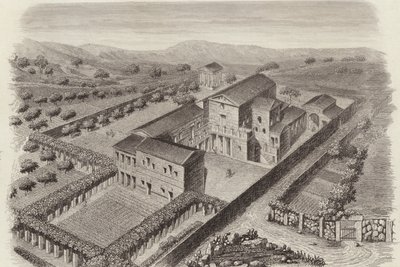 Casa di campagna greca antica ad Al-Barah, Siria. Illustrazione per Bilder-Atlas da German School