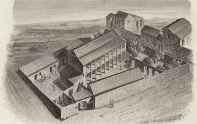 Case greche antiche a Moudleja, Siria. Illustrazione per Bilder-Atlas da German School