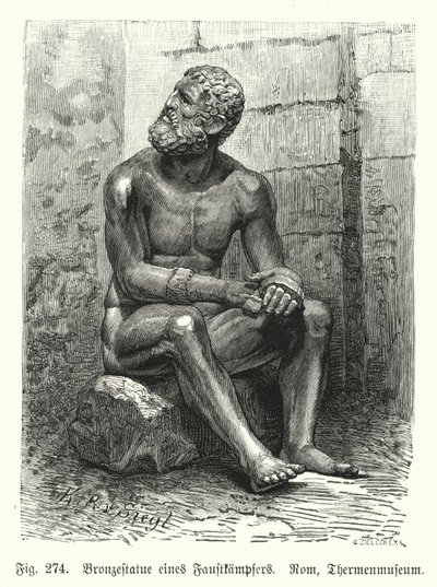 Statua in bronzo greca o romana di un pugile seduto da German School