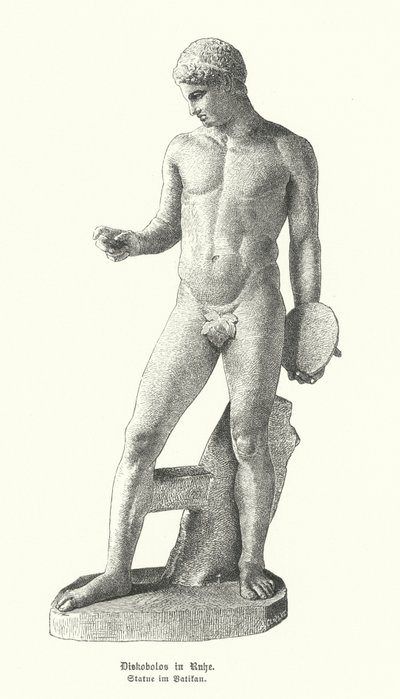 Statua greca antica di un lanciatore di disco a riposo da German School