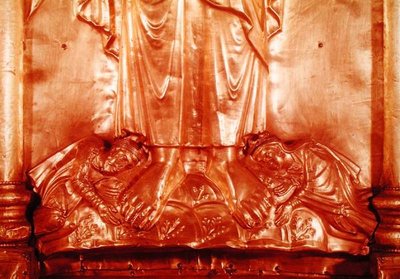 Antependium che raffigura Cristo il Redentore, dettaglio dei donatori, Enrico II (973-1024) e sua moglie Cunegonda (978-1040) (oro) da German School