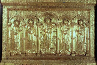 Paliotto raffigurante Cristo con i donatori ai suoi piedi tra gli arcangeli Gabriele, Raffaele e Michele e San Benedetto (oro) da German School