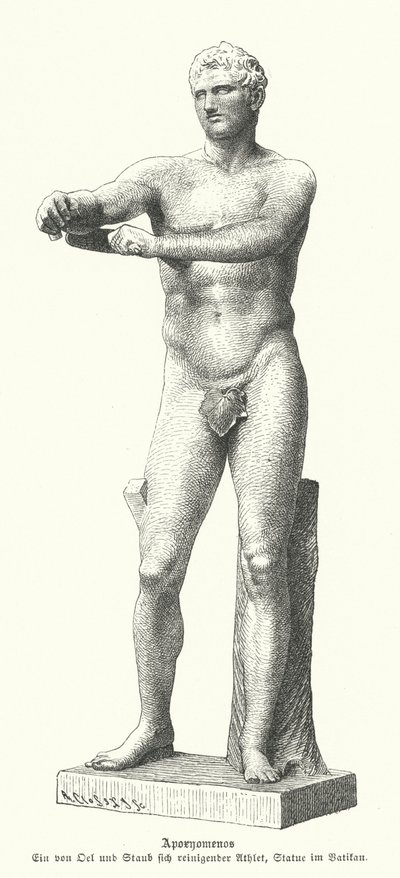 Apoxyomenos, statua di un atleta che raschia sudore e polvere dal suo corpo con uno strigile (incisione) da German School