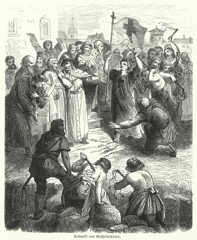 Arrivo di una processione di flagellanti (incisione) da German School