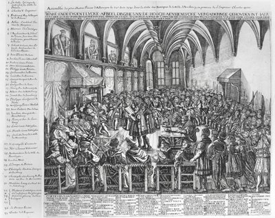 Assemblea dei Principi Più Illustri di Germania, nella Sala del Vescovo, Augusta, alla Presenza di Carlo V il 25 giugno 1530 da German School