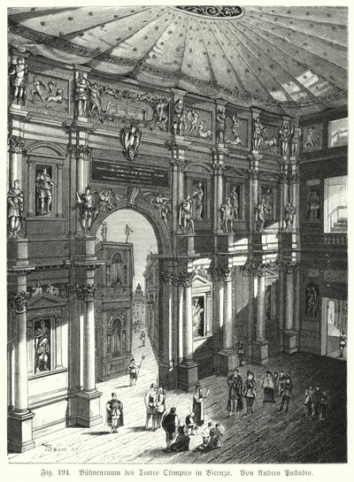 Auditorium e palco del Teatro Olimpico, Piacenza, Italia, progettato da Andrea Palladio da German School