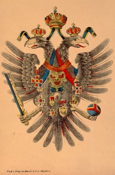 Stemma imperiale austro-ungarico, pubblicato da Robraki & Co., Magdeburgo, c.1865 da German School