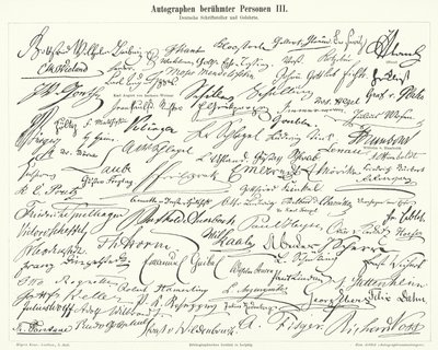 Autografi di persone famose: scrittori e scienziati tedeschi (incisione) da German School