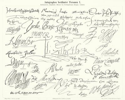 Autografi di persone famose: figure di spicco della Riforma Protestante, della Gran Bretagna, della Guerra dei Trent