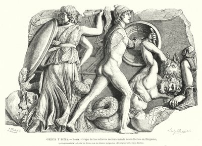 Battaglia tra Dei e Titani e giganti, rilievo greco antico da Pergamo da German School