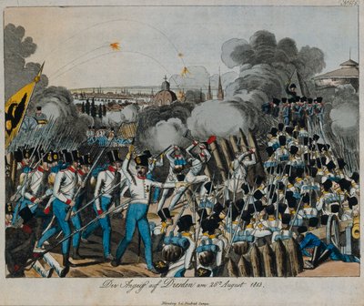 Battaglia di Dresda durante la Guerra della Sesta Coalizione, 26-27 agosto 1813, c.1820 da German School