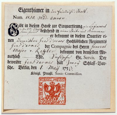 Buono di alloggio, 1759 da German School