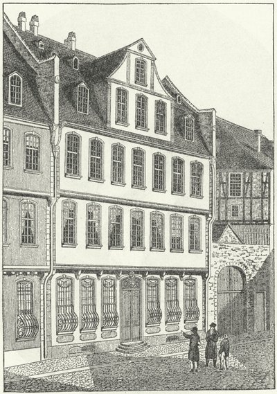 Luogo di nascita dello scrittore e statista tedesco Johann Wolfgang von Goethe, Francoforte, Germania (incisione) da German School