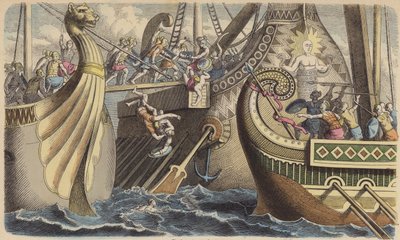Abbording a galley during a sea battle in Roman times da German School
