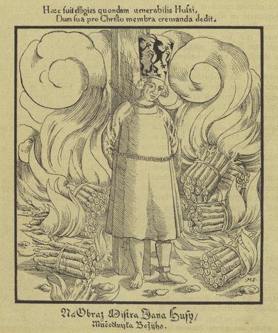 Il riformatore cristiano boemo Jan Hus bruciato sul rogo, Costanza, 6 luglio 1415 da German School