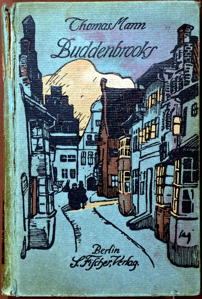 Copertina del libro Buddenbrooks di Thomas Mann (1871-1950) pubblicato da S. Fischer, Berlino, 1917 da German School