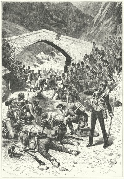 Soldati britannici approfittano di una pausa nei combattimenti per bere acqua alla Battaglia di Talavera da German School