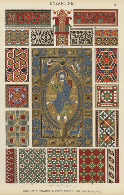 Bizantino, Smalto incrostato, Mosaico di marmo e vetro (litografia a colori) da German School