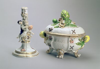 Candeliere e ciotola coperta dal St. Andrew Service, Meissen, 1744-5 da German School