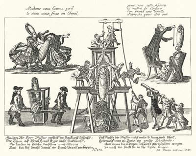 Caricatura sulle parrucche eccessivamente alte indossate dalle donne alla moda nel XVIII secolo da German School
