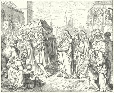Carlo IV di Boemia segue il corteo funebre di Gunther von Schwarzburg, re di Germania da German School