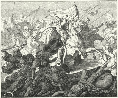 Carlo Martello alla battaglia di Poitiers, 732 da German School