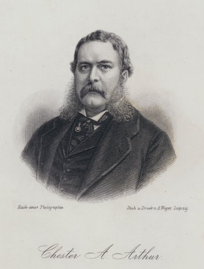 Chester A Arthur, politico americano e 21º Presidente degli Stati Uniti (incisione) da German School