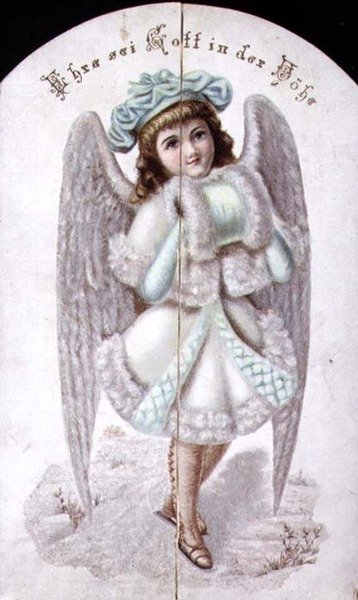 Cartolina di Natale di un angelo con un manicotto, tedesca, c.1880 da German School