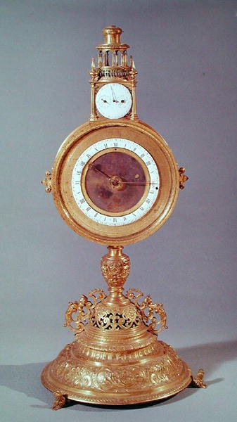 Orologio a forma di ostensorio appartenente al Cardinale de Granvelle, Augusta, 1564 (rame dorato) da German School