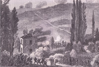 Combattimento a Chatillon, Cassells History of the War between France and Germany pubblicato da Cassell and Company Limited, c.1890 (litografia) da German School