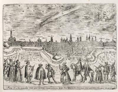 Cometa vista su Augusta alla fine di novembre 1618, da Cometen Historia, pub. 1618 da German School