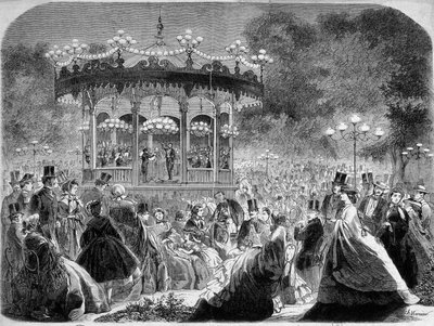 Concerto al chiosco musicale degli Champs-Elysées, incisione tedesca circa 1861 da German School